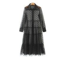 Load image into Gallery viewer, Women Mesh Sheer Transparent Polka Dot Lace Cover up V Neck Button Down Maxi Dress See-through Party Clubwear Beach Dress