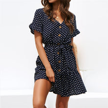 Load image into Gallery viewer, DRESS SUMMER Women Summer Polka Dot Print V-Neck Button Lace Dress Loose Large Size High Waist Ruffle Sleeve Dress