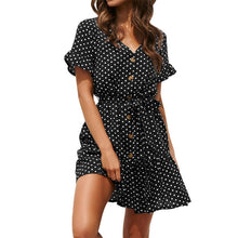 Load image into Gallery viewer, DRESS SUMMER Women Summer Polka Dot Print V-Neck Button Lace Dress Loose Large Size High Waist Ruffle Sleeve Dress