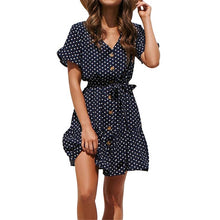 Load image into Gallery viewer, DRESS SUMMER Women Summer Polka Dot Print V-Neck Button Lace Dress Loose Large Size High Waist Ruffle Sleeve Dress
