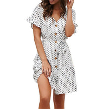 Load image into Gallery viewer, DRESS SUMMER Women Summer Polka Dot Print V-Neck Button Lace Dress Loose Large Size High Waist Ruffle Sleeve Dress