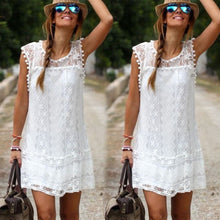 Load image into Gallery viewer, Women Summer Short Mini Dress Lace Floral Sexy Tassels Sleeveless Evening Party Sundress Women's simple Brief Flowers Soft Dress